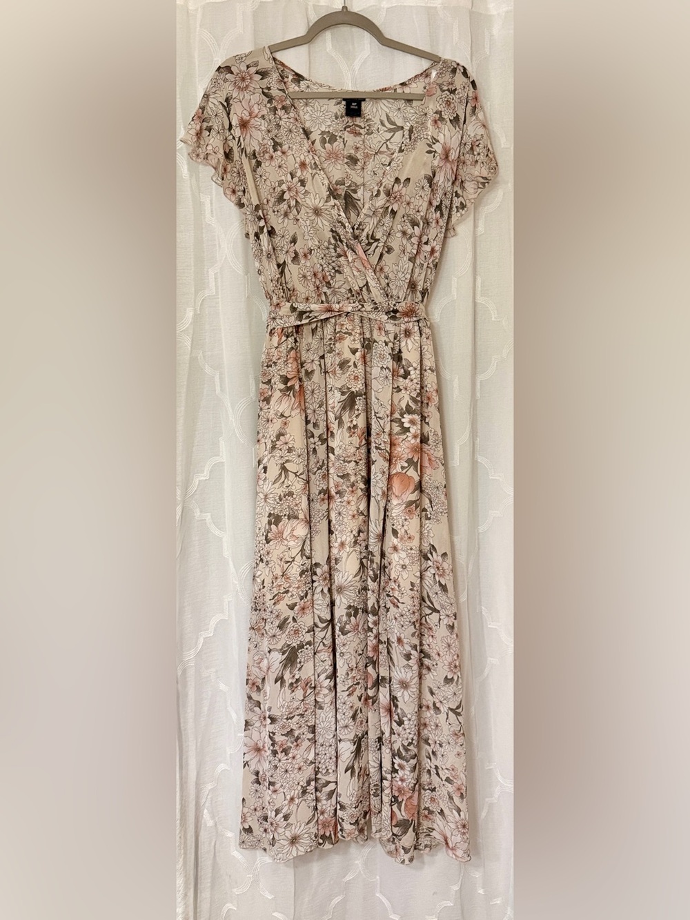 Kate & Lily Floral Maxi Dress Petite 14P Tie Waist Semi Sheer Overlay